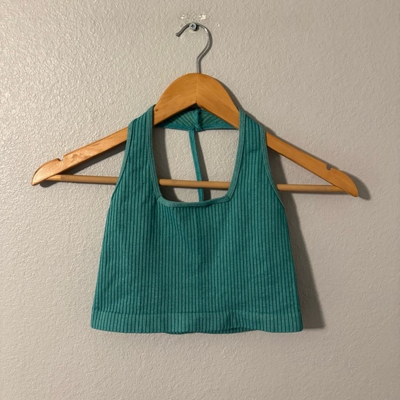 Free People Movement Teal Ribbed Crop Tank Top XS/S with Triangle Silver Accent - Picture 7 of 9